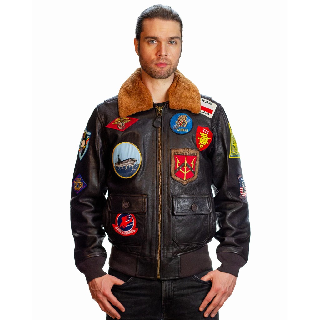 Top Gun Official B-15 Men's Flight Bomber Jacket with Patches Black / L