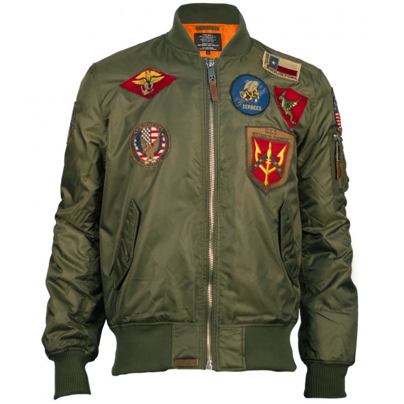 Top Gun® MA-1 Nylon Bomber Jacket with Patches Size S Color Sage Green
